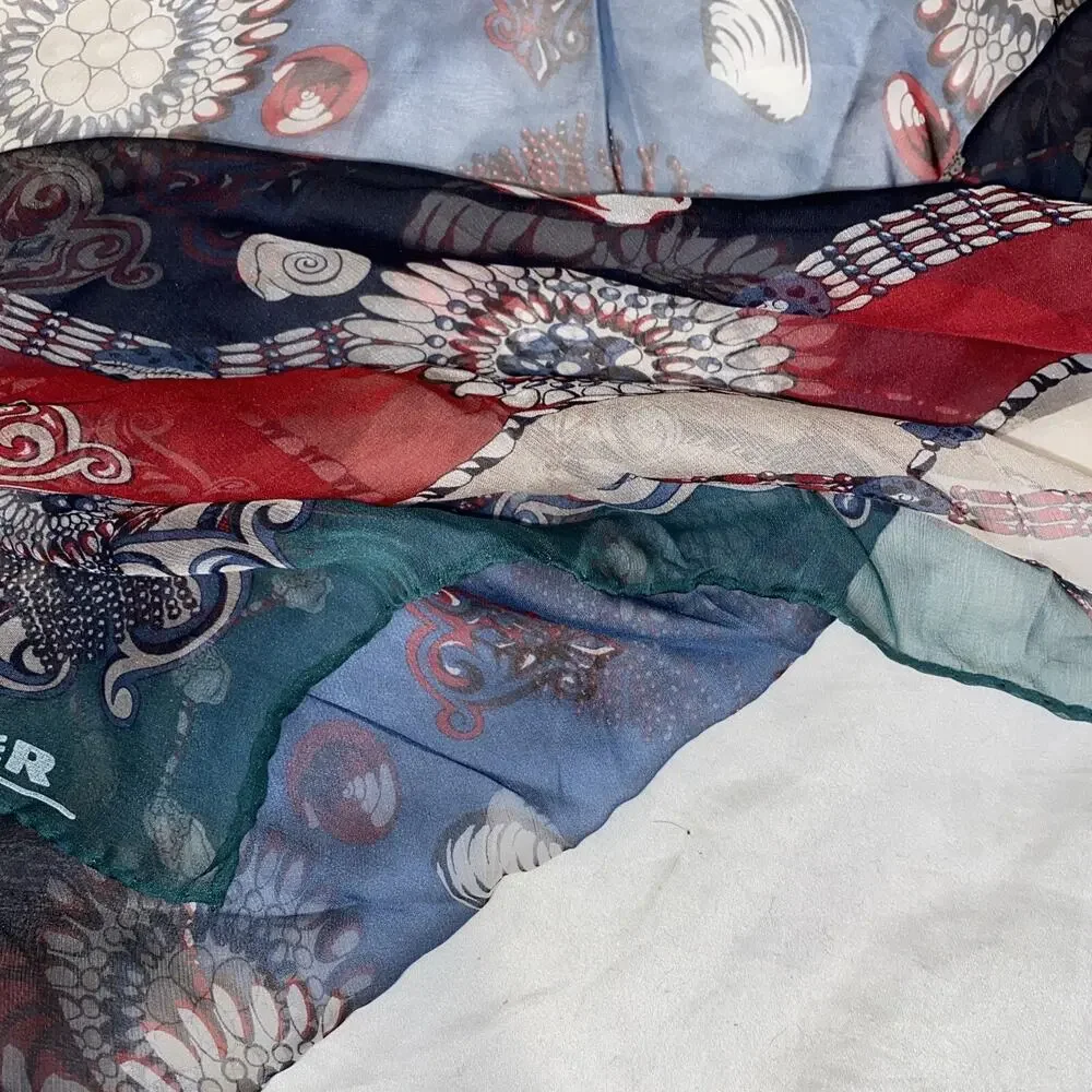 Rodier 100% Silk Square Scarf Nautical Design 34”x34” Navy Green Red Cream New